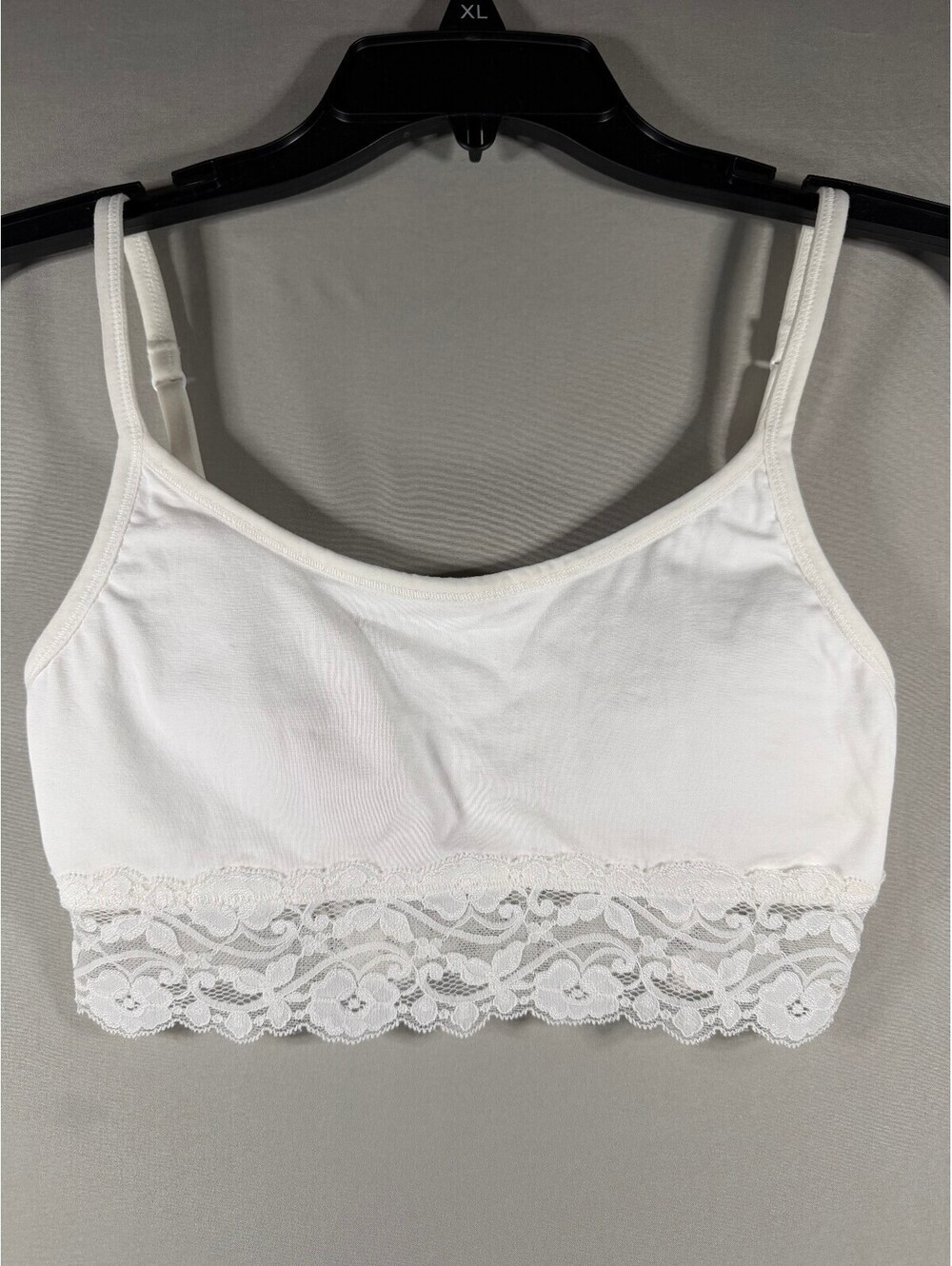 Pact White Organic Cotton Lace Trim Bralette  Size XS